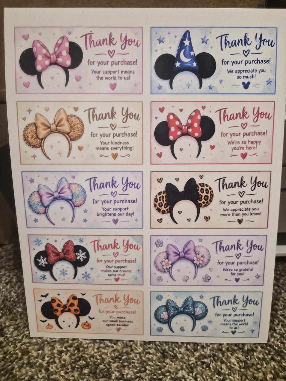 Thank You Sticker Set with Mickey Ear Designs - Assorted Colors